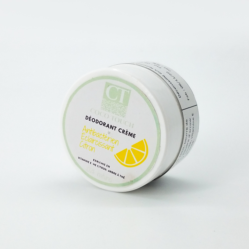 Déodorant crème artisanal naturel et bio parfumé au citron, fait main par Coco Touch, كريم مزيل للعرق بالليمون طبيعي صناعة حرفية يدوية