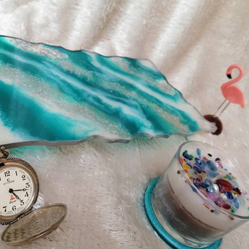 Plateau en résine forme rectangulaire  en bleu صينية مستطيلة مصنوعة من الريزين