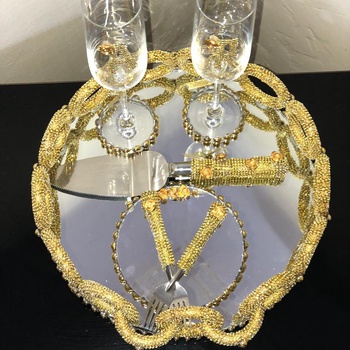 Plateau fiançailles/ mariage en doré 30cm's image