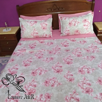 Parure de drap de 6 pièces drap plat, drap housse, 4 taies d'oreillers fait main par Couture des draps A & R couleur rose et blanche