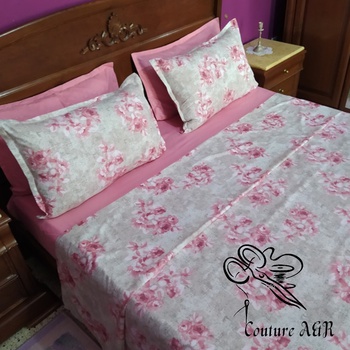 Parure de drap de 6 pièces drap plat, drap housse, 4 taies d'oreillers fait main par Couture des draps A & R couleur rose et blanche's image