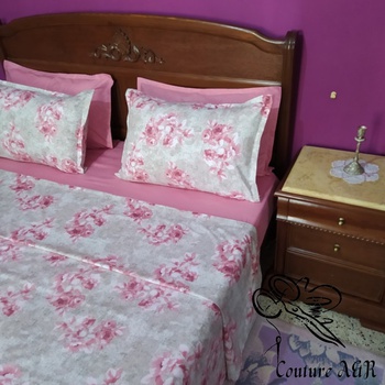 Parure de drap de 6 pièces drap plat, drap housse, 4 taies d'oreillers fait main par Couture des draps A & R couleur rose et blanche