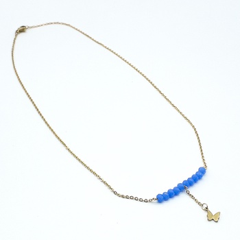 Collier avec des perles couleur bleu et une chaine dorée fait main par Créanna Bijoux  قلادة باللون الازرق صناعة حرفية يدوية's image
