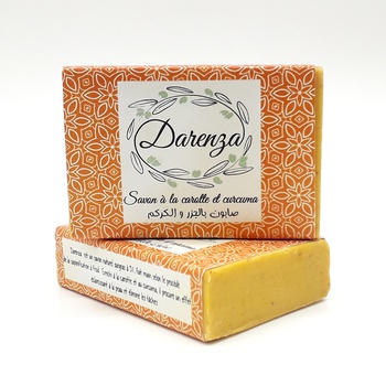 Savon artisanal naturel bio aux carotte et curcuma fait main par Darenza, handmade soap, صابون طبيعي بالجزر و الكركم صناعة حرفية يدوية