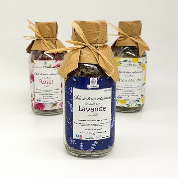 Sel de bain floral relaxant purifiant à base naturelle à la lavande séchée bio, fait main par Le Galet, ملح الاستحمام الطبيعي للاسترخاء باللافندر صناعة حرفية يدوية