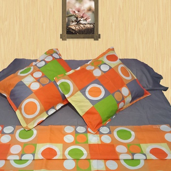 Parure de drap de 5 pièces : drap plat, drap housse, 2 taies d'oreillers et une taie de traversin fait main par Anamil couleur grise et orange .'s image