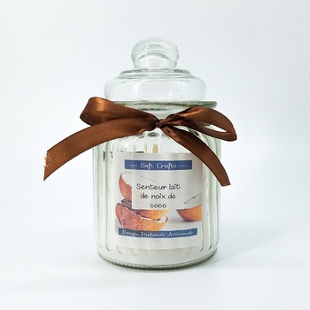 Bougie parfumée en bonbonnière senteur lait de noix de coco, bougie artisanale fait main par Soft Crafts شمعة معطرة برائحة جوز الهند صناعة حرفية يدوية's image